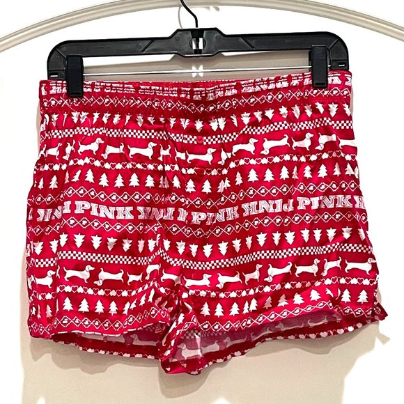 Victoria's Secret Pink Small Red White Christmas Tree Dog Pajama Shorts NWT - Picture 1 of 7